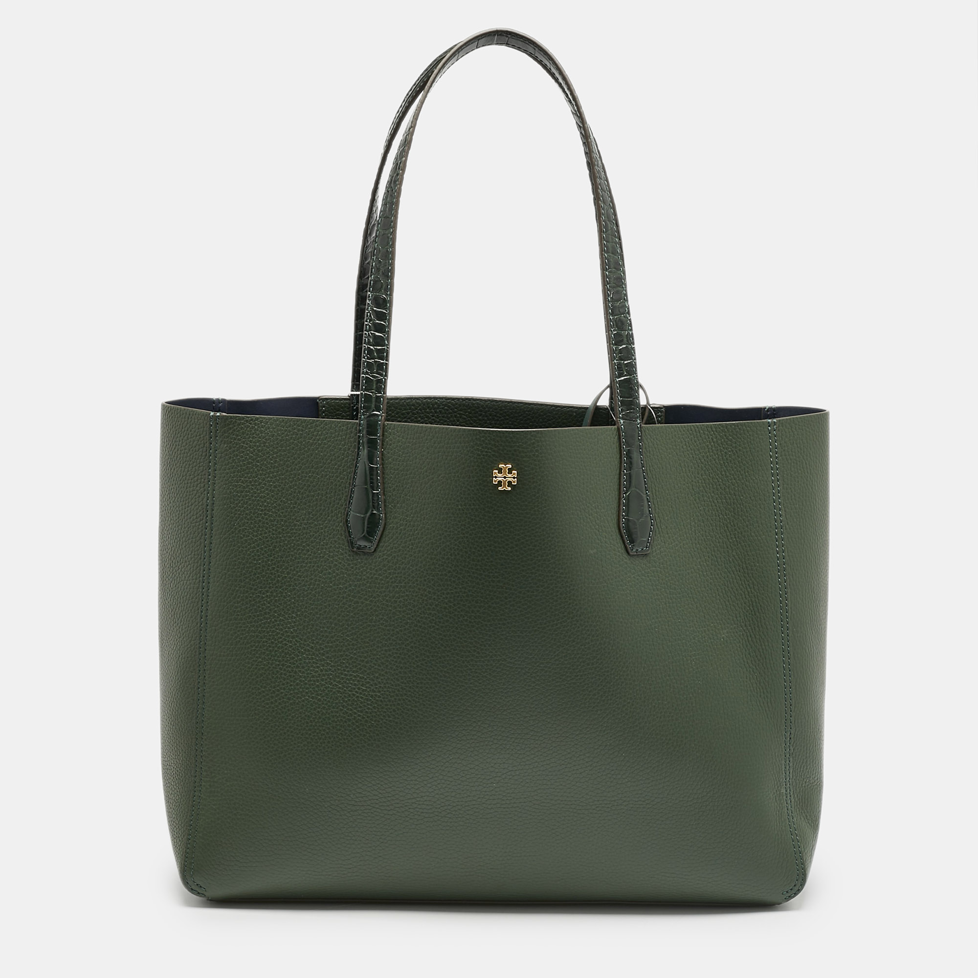 

Tory Burch Jitney Green Leather and Croc Embossed Handle Blake Tote