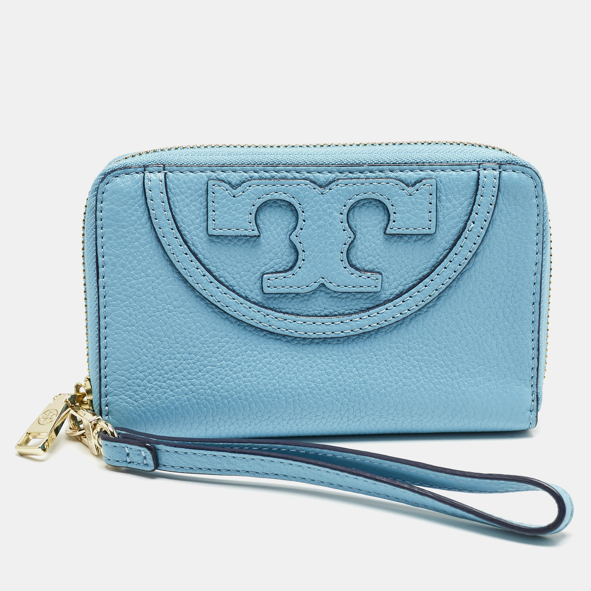 

Tory Burch Light Blue Leather Zip Around Wristlet Wallet