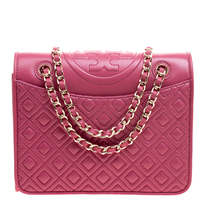 Pre Owned Tory Burch Pink Leather Medium Fleming Shoulder Bag