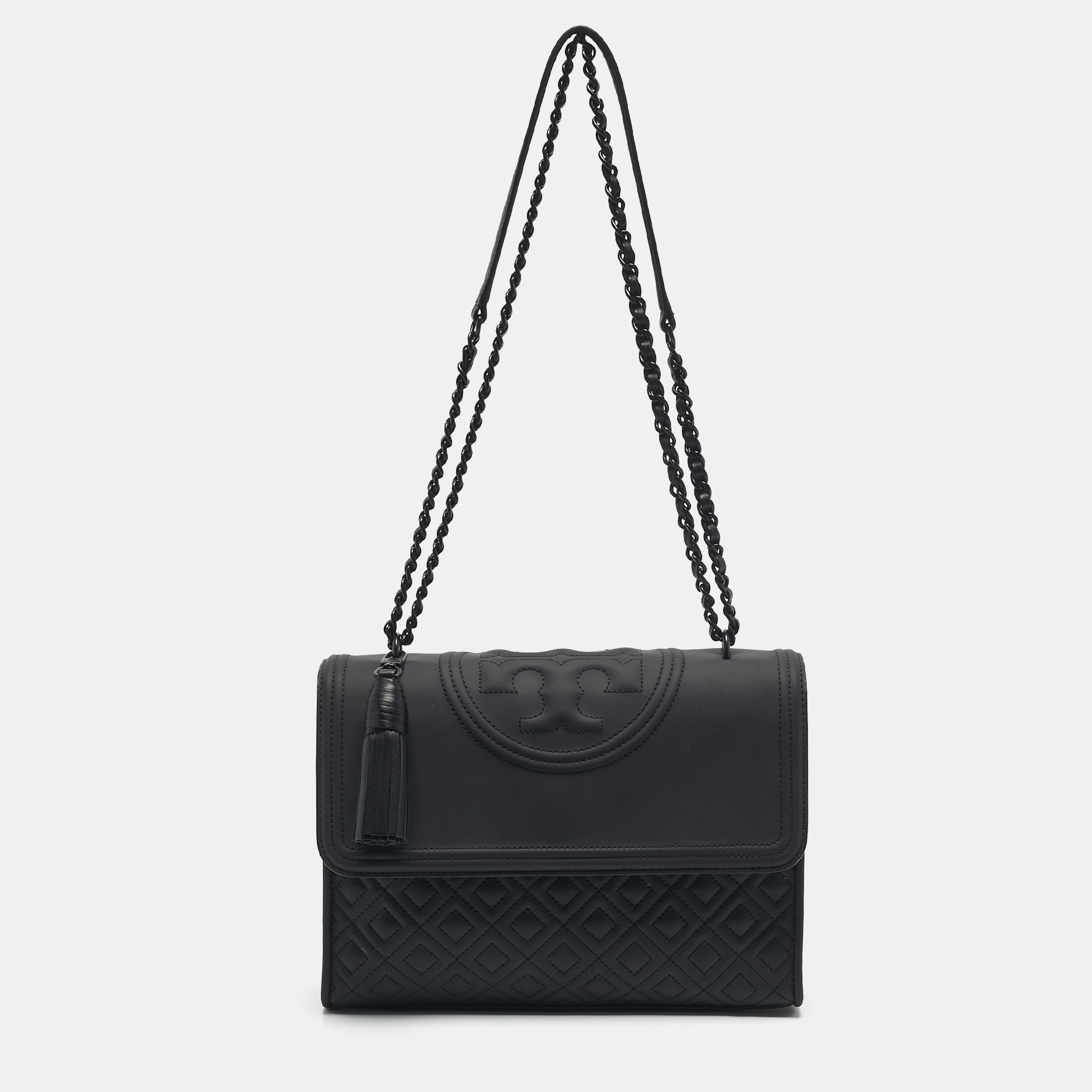 Pre-owned Tory Burch Matte Black Rubberized Faux Leather Fleming Convertible Shoulder Bag