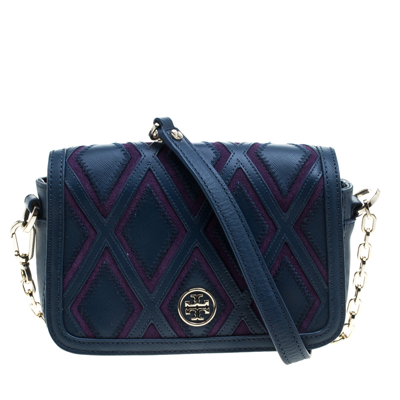 Tory Burch Blue/Purple Leather and Suede Patchwork Robinson Chain Shoulder  Bag Tory Burch | TLC