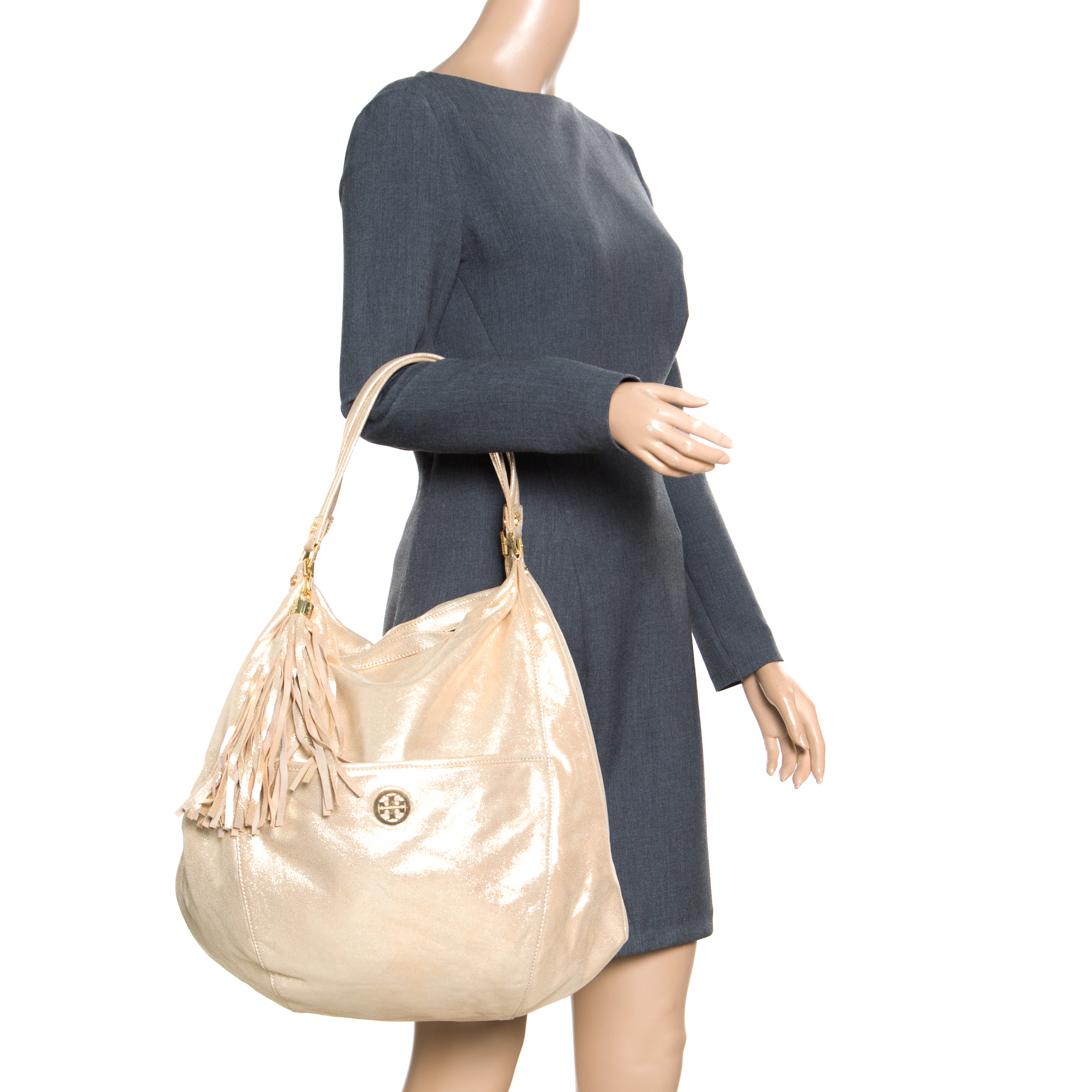 

Tory Burch Gold Leather Oversized Dean Hobo