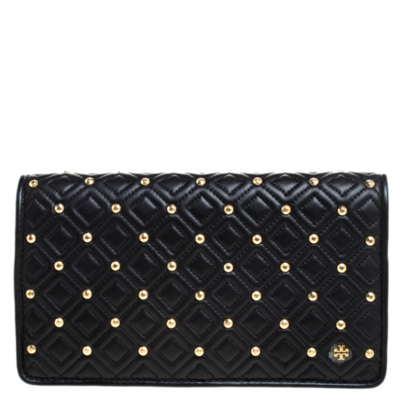 Pre Owned Tory Burch Black Leather Fleming Stud Clutch