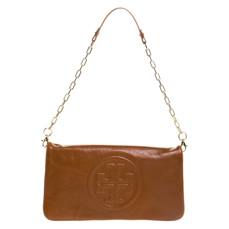 Tory Burch Brown Leather Bombe Reva Clutch Tory Burch | TLC