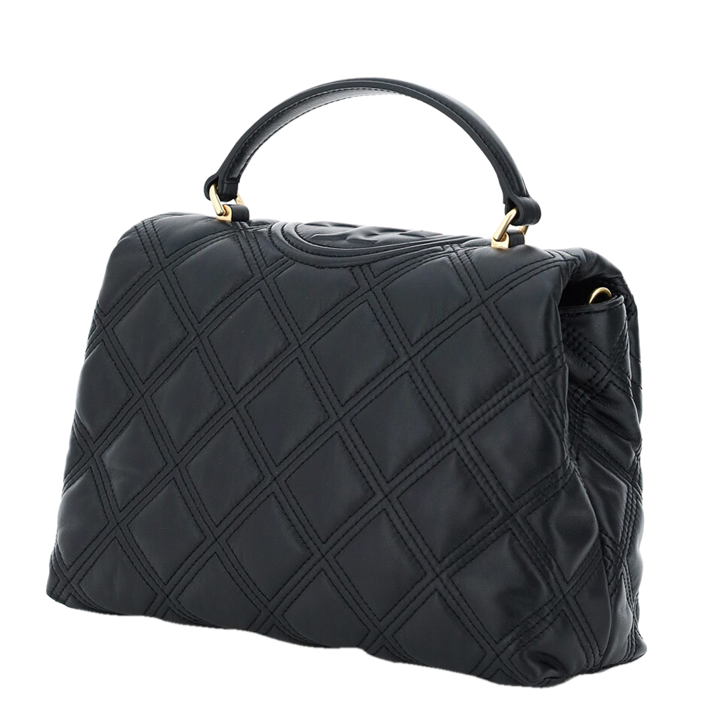 

Tory Burch Black Fleming Leather Soft Quilted Top Handle Bag