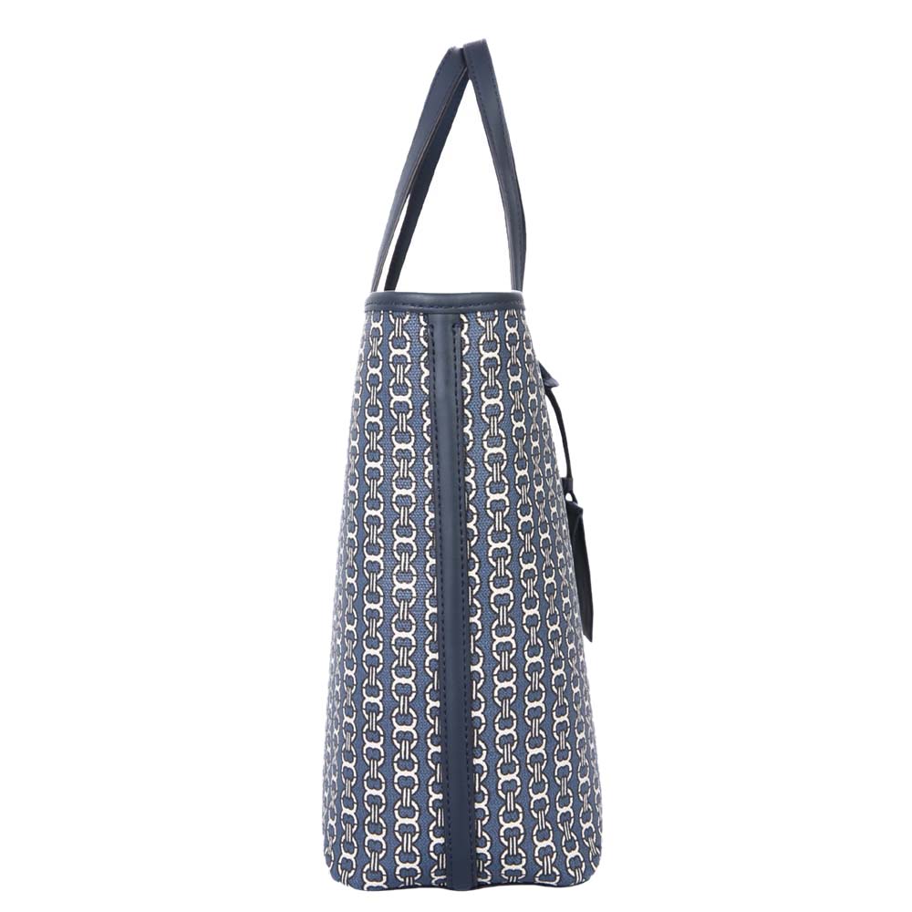 

Tory Burch Blue/White Canvas Gemini Link Tote Bag