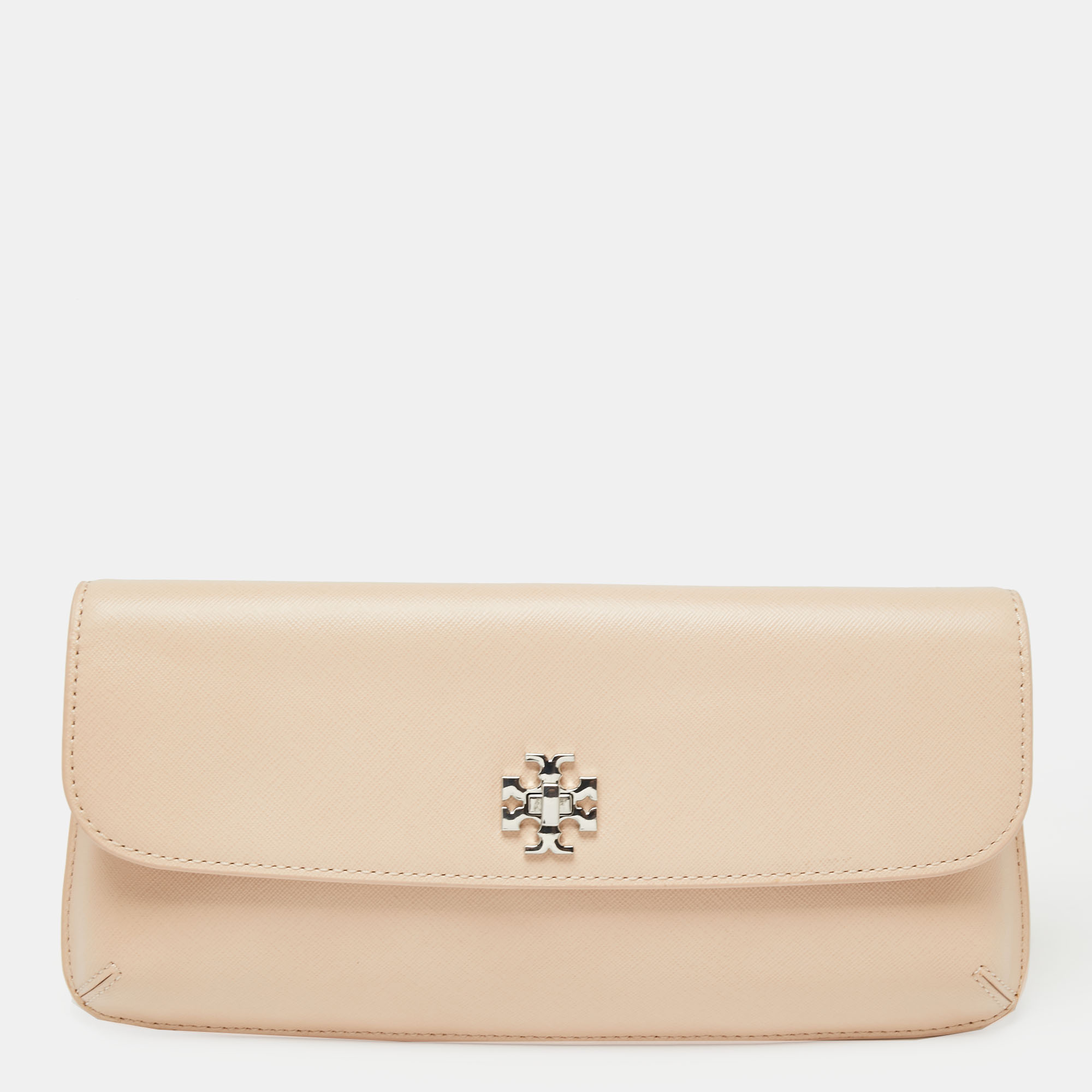 Pre-owned Tory Burch Pink Leather Slim Diana Flap Clutch | ModeSens