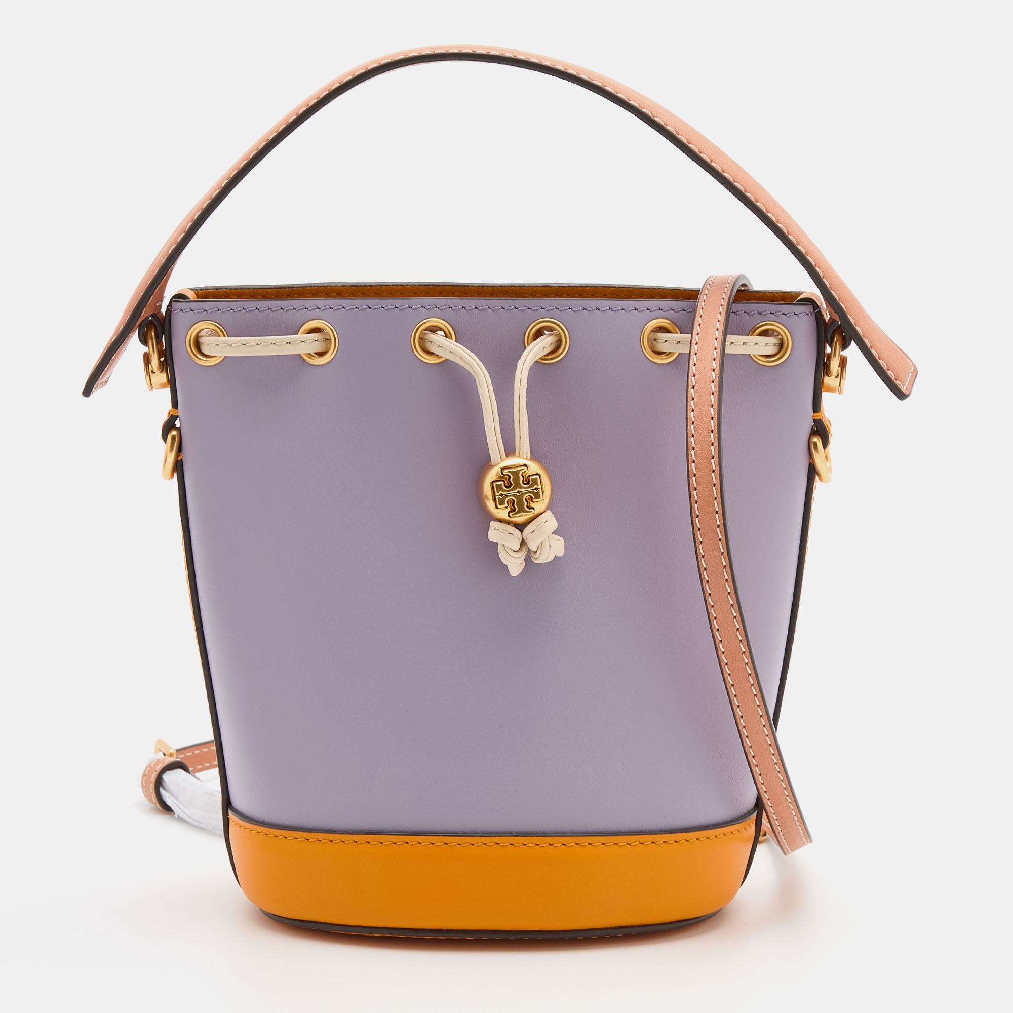 Pre Owned Tory Burch Multicolor Leather Mini Colorblocked Bucket Bag