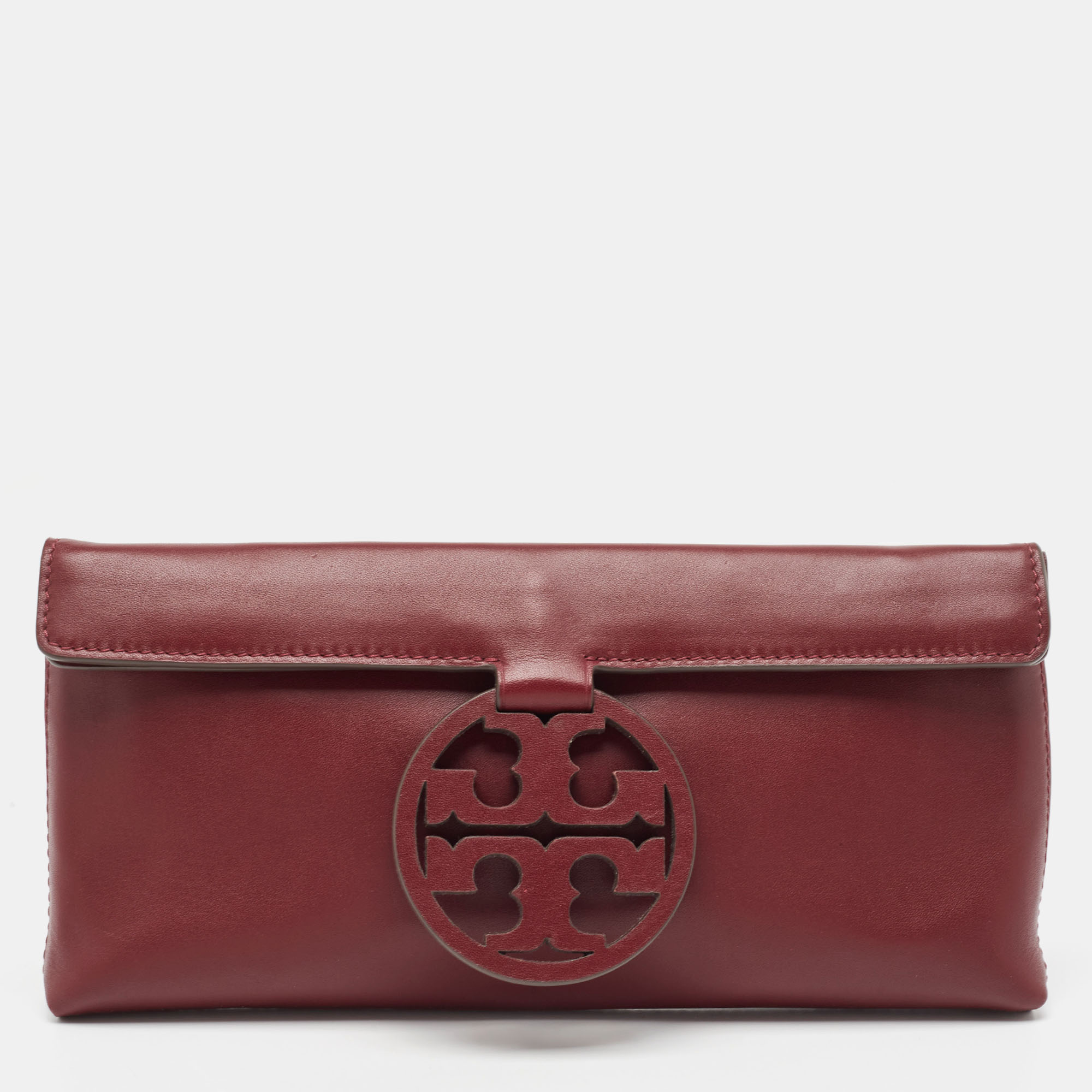 Pre-owned Tory Burch Burgundy Leather Miller Clutch