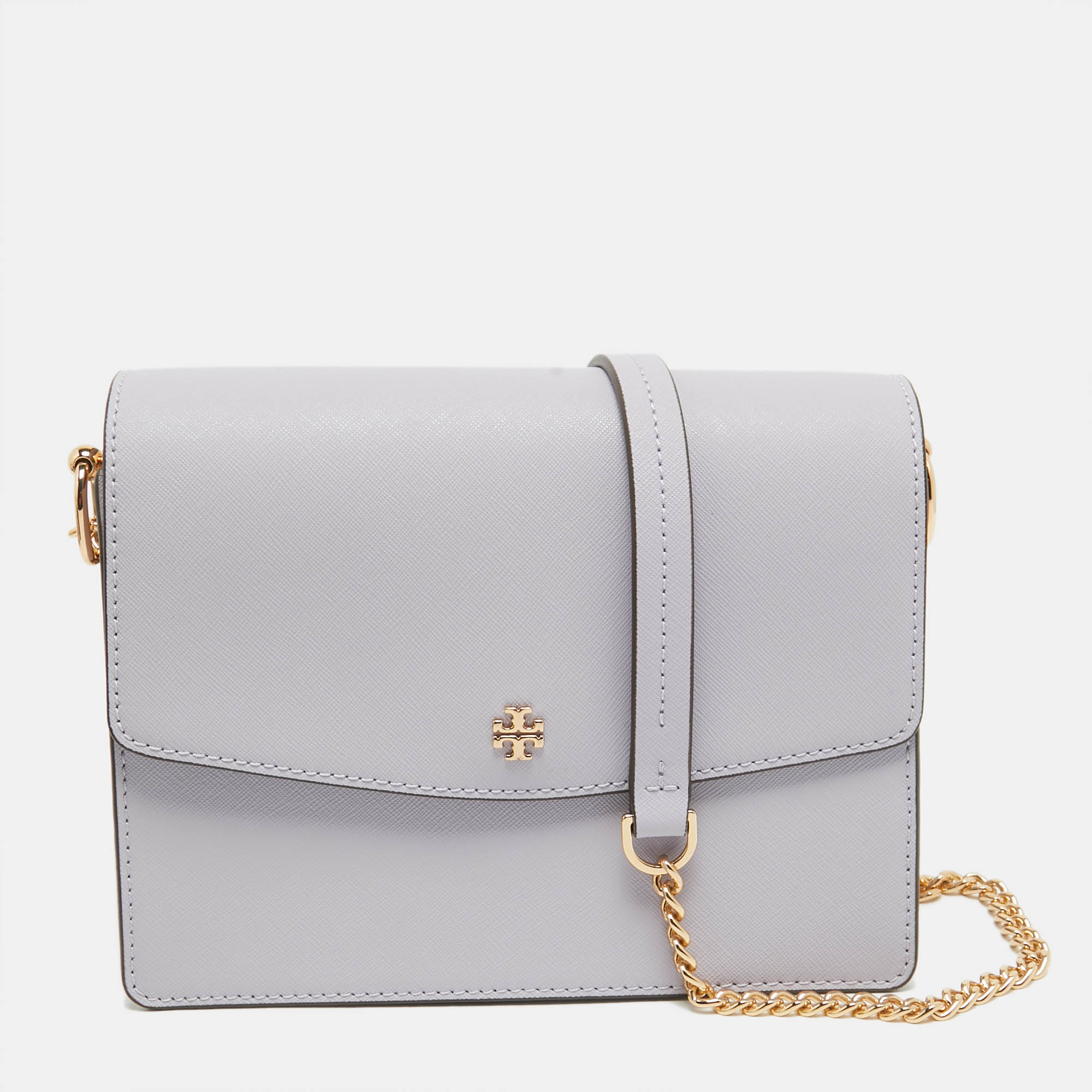 Pre Owned Tory Burch Lilac Leather Emerson Envelope Shoulder Bag