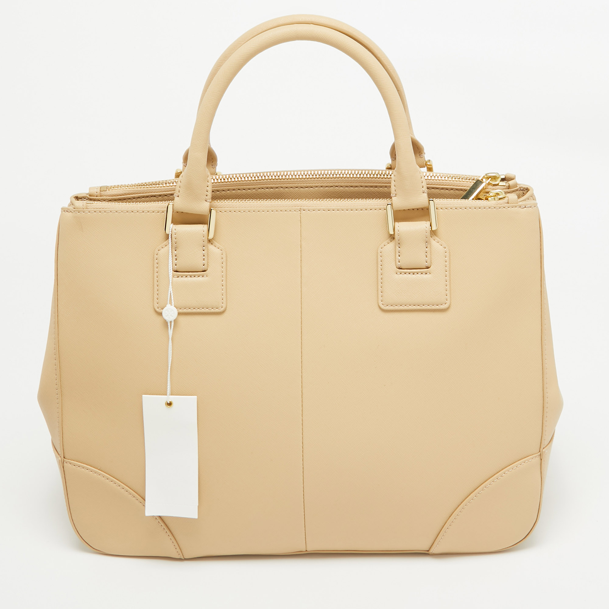 

Tory Burch Toasted Wheat Leather Robinson Double Zip Tote, Beige