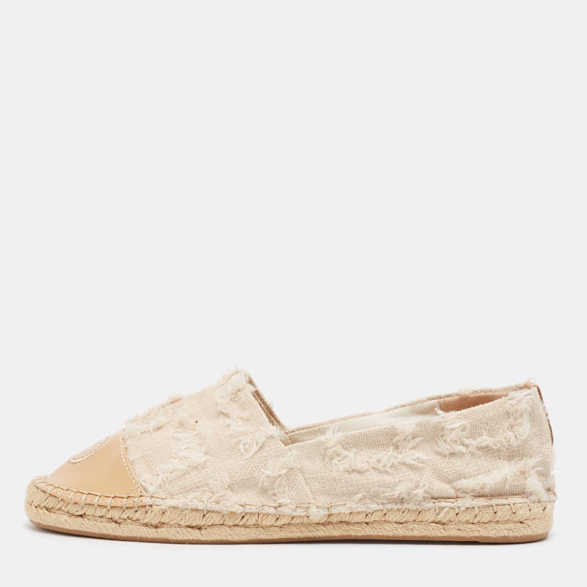 

Tory Burch Two Tone Fabric and Leather Espadrille Flats Size 39.5, Beige