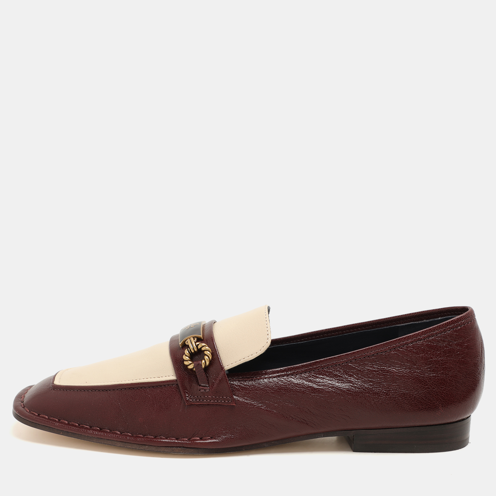 

Tory Burch Plum/Cream Leather Perrine Loafers Size 40, Burgundy