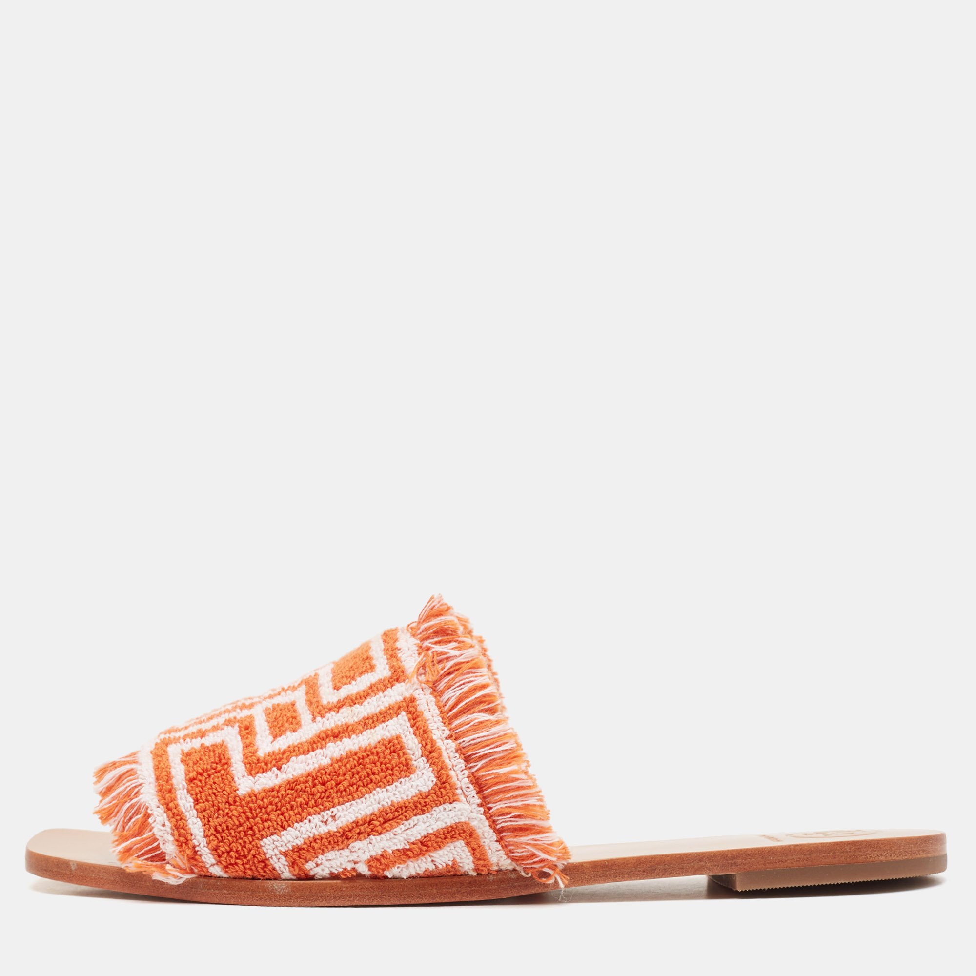 

Tory Burch Orange/White Terry Cloth Flat Slides Size 39