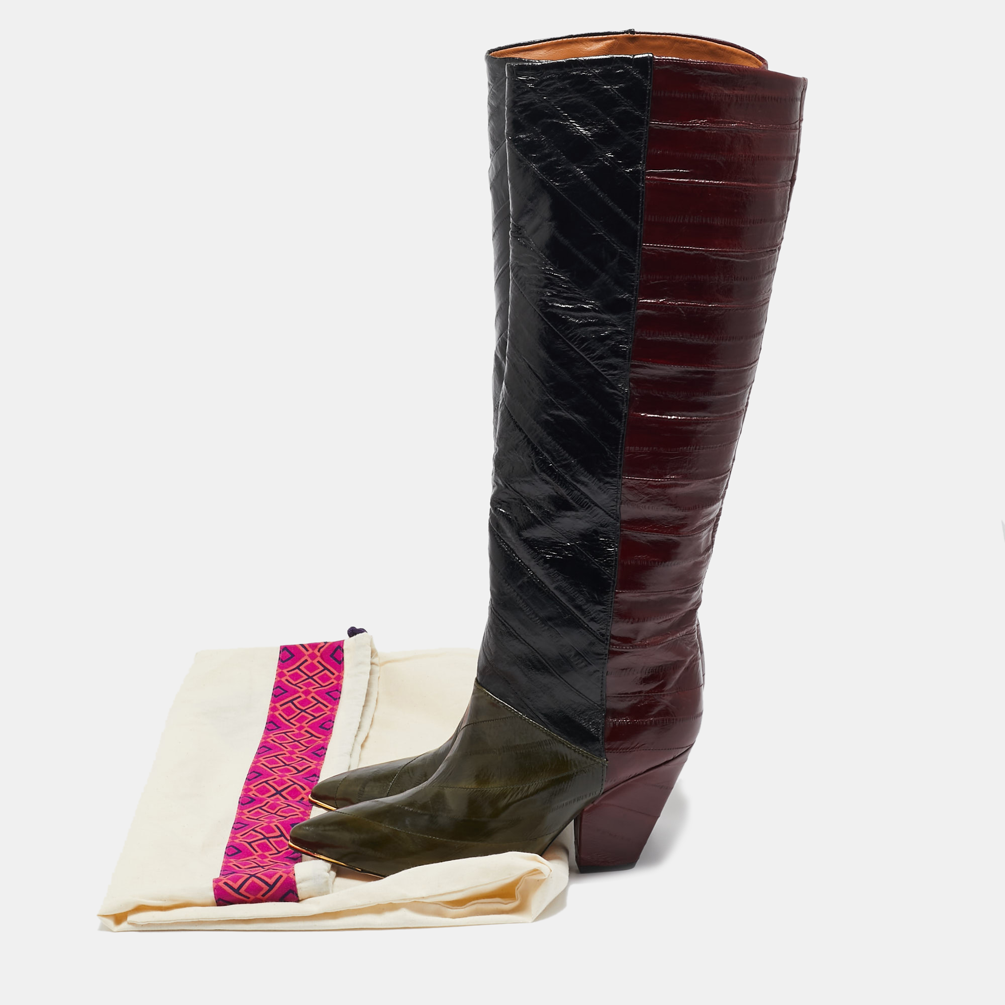 Tory Burch Multicolor Eel Leather Knee Length Boots Size 40 