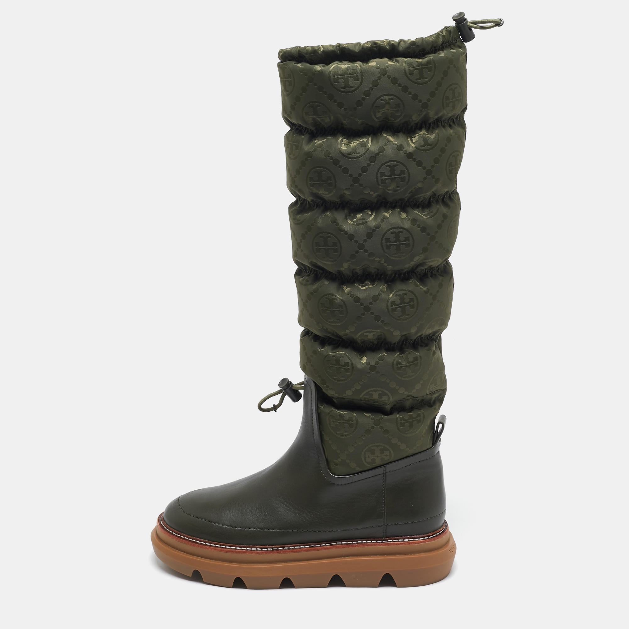 

Tory Burch Green Leather and Nylon Leccio Snow Boots Size 39.5