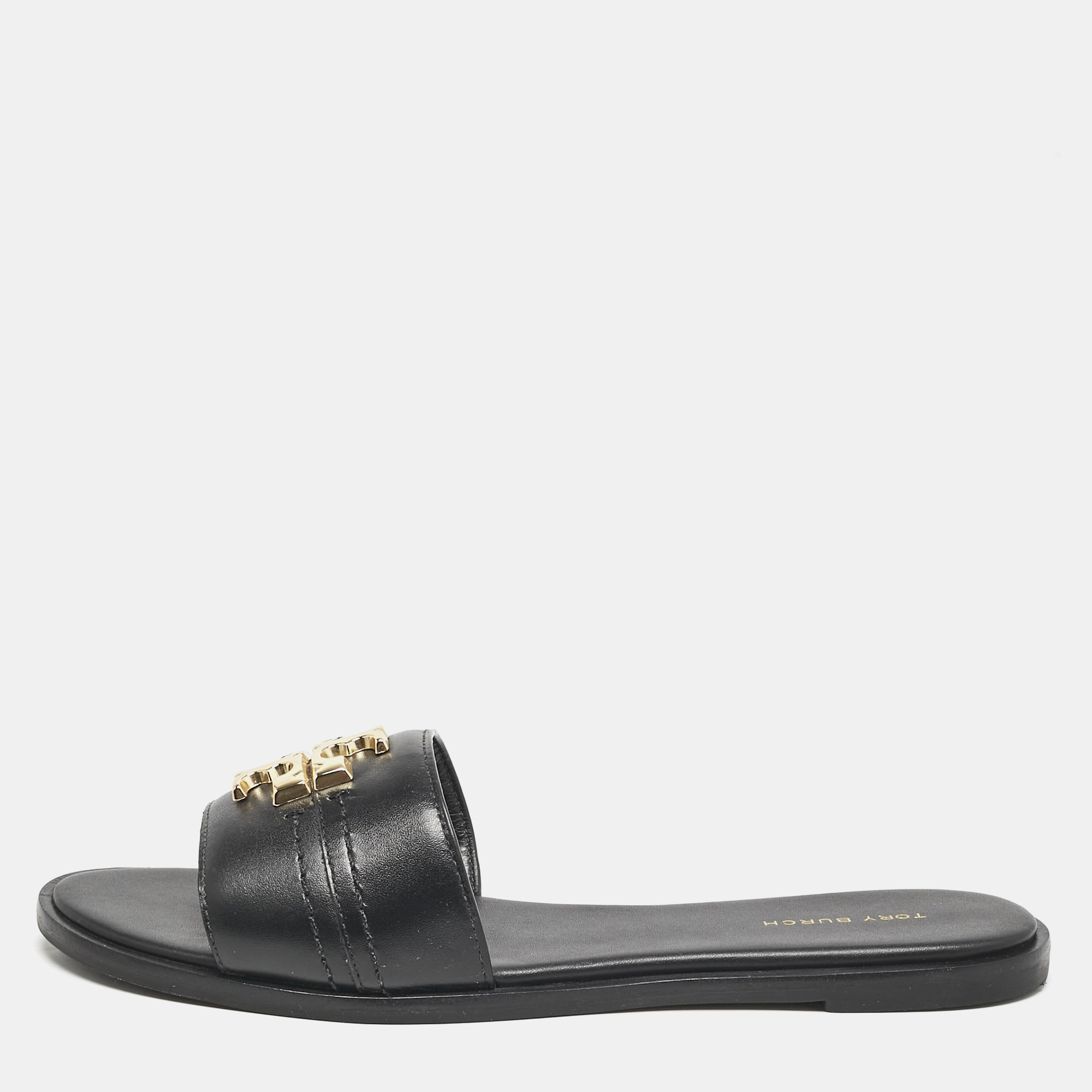 

Tory Burch Black Leather Everly Flat Slides Size 38
