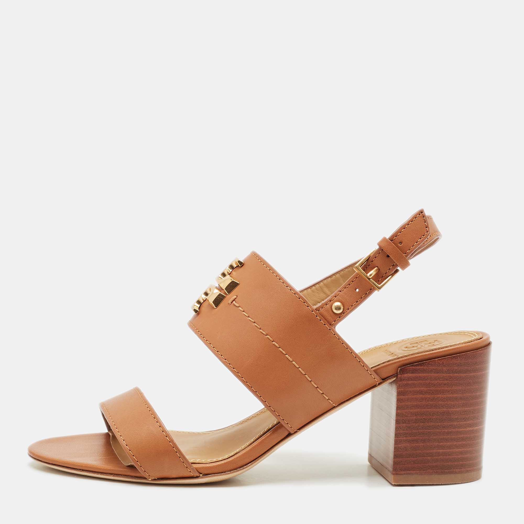 

Tory Burch Brown Leather Everly Ankle Strap Sandals Size 38
