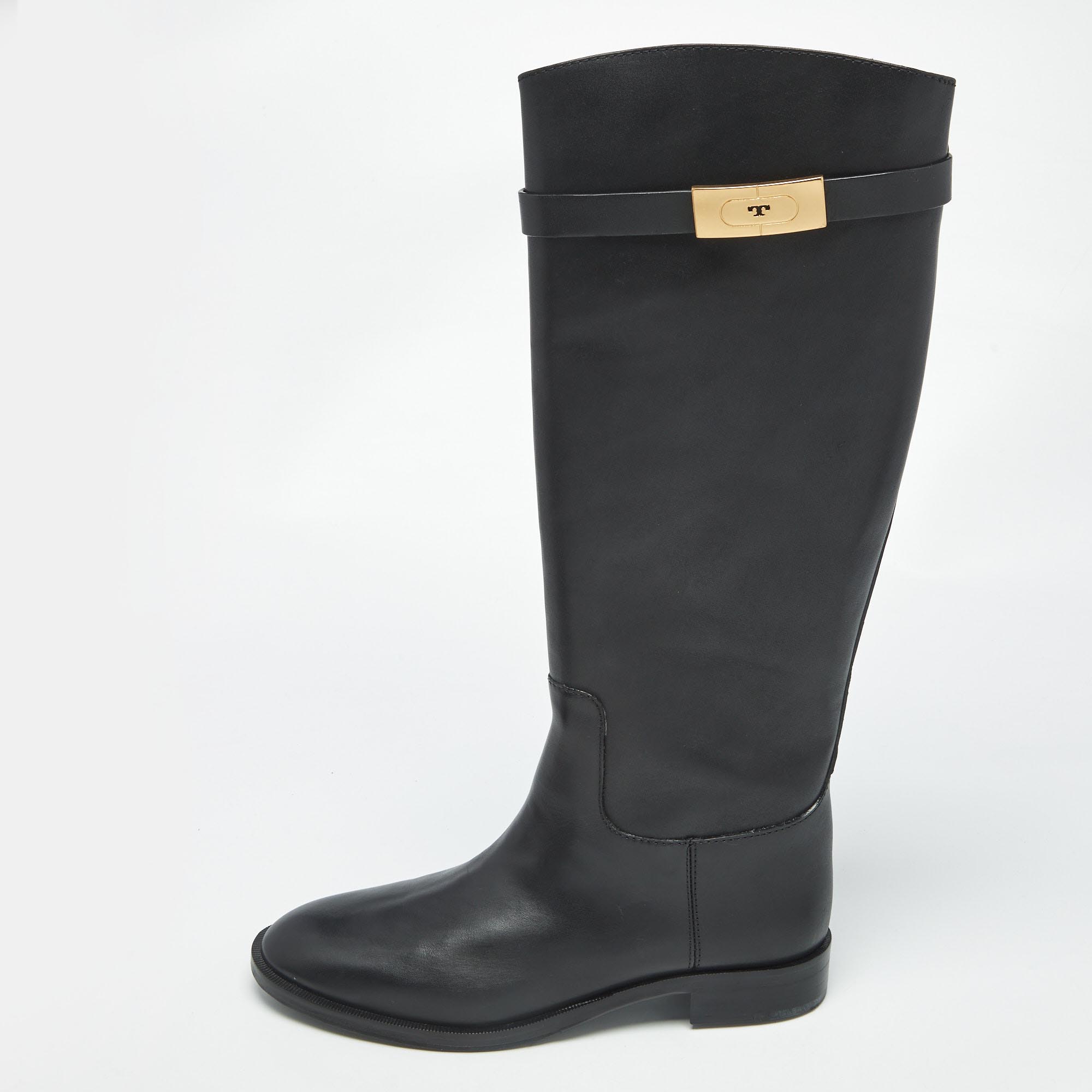 

Tory Burch Black Leather Riding Boots Size 39.5