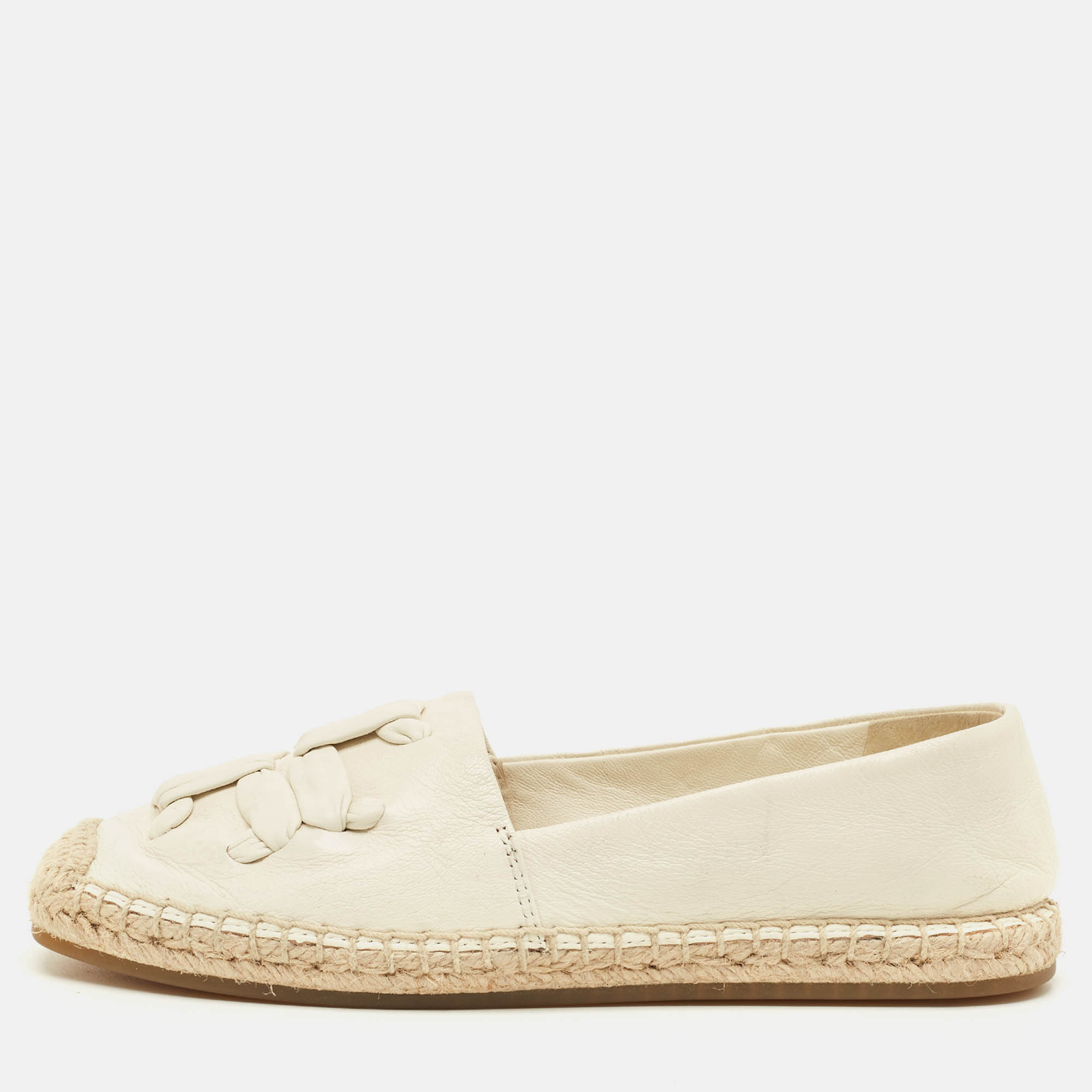 

Tory Burch Ines Size 35 Cream Leather Espadrille Flats