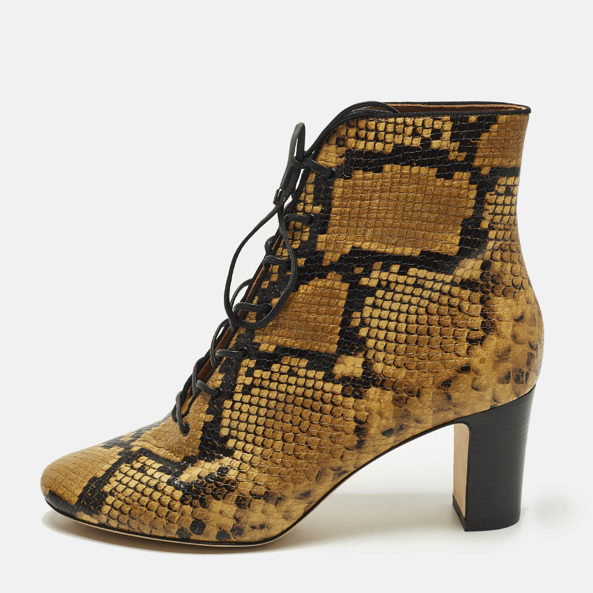 

Tory Burch Vienna Size 37.5 Gold/Black Snakeskin Embossed Leather Booties