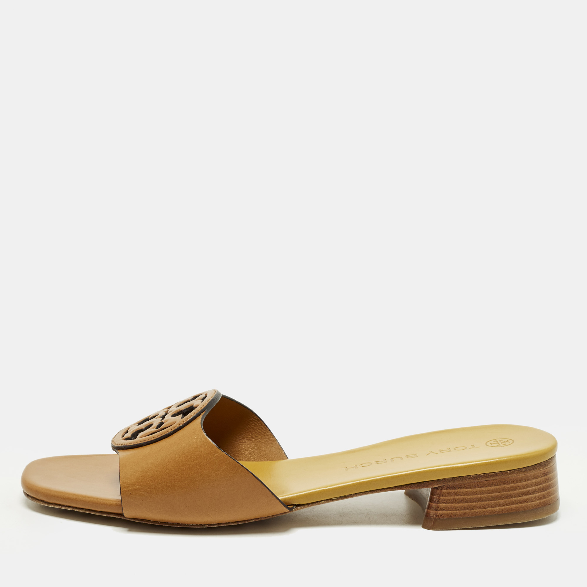 

Tory Burch Size 38.5 Tan Leather Slide Sandals