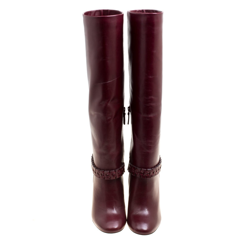 Tory Burch Burgundy Leather Sarava Braid Detail Knee Boots Size 37 Tory  Burch | TLC