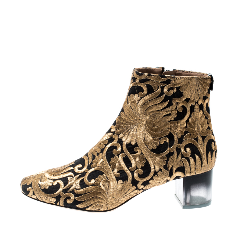 

Tory Burch Metallic Gold Brocade Fabric Ankle Boots Size