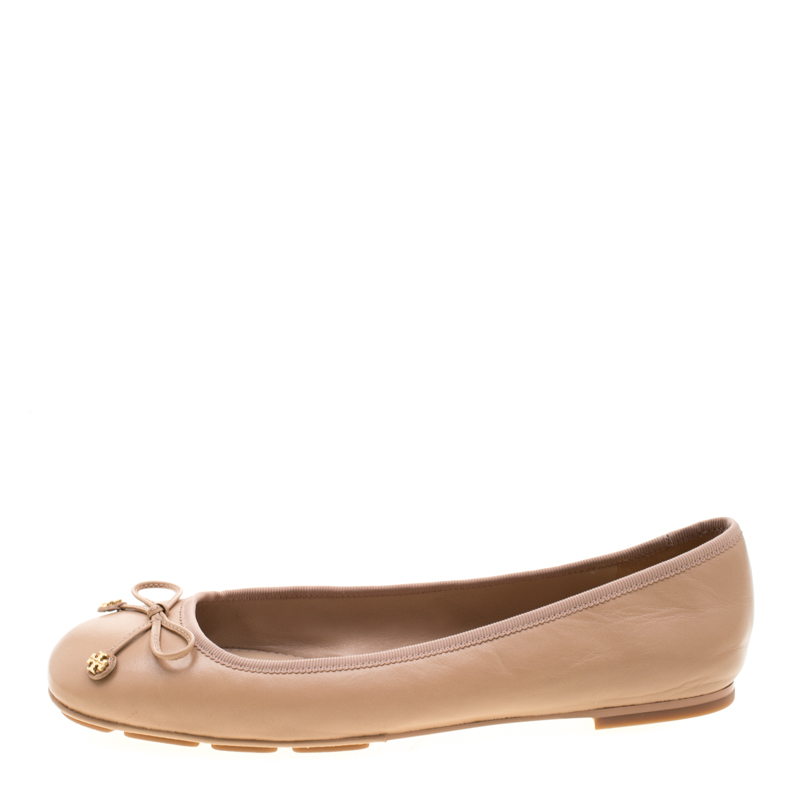 

Tory Burch Beige Leather Laila Bow Detail Ballet Flats Size