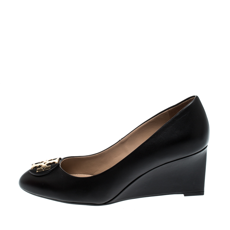 

Tory Burch Black Leather Luna Wedge Pumps Size