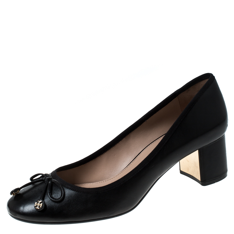 Pre Owned Tory Burch Black Leather Laila Pumps Size 39.5