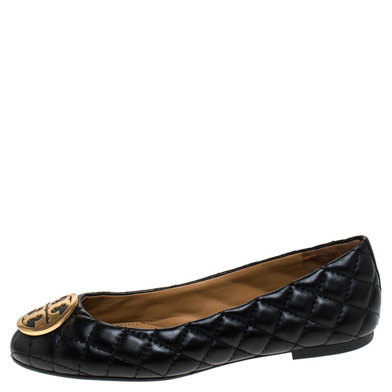 

Tory Burch Black Quilted Leather Quinn Ballet Flats Size