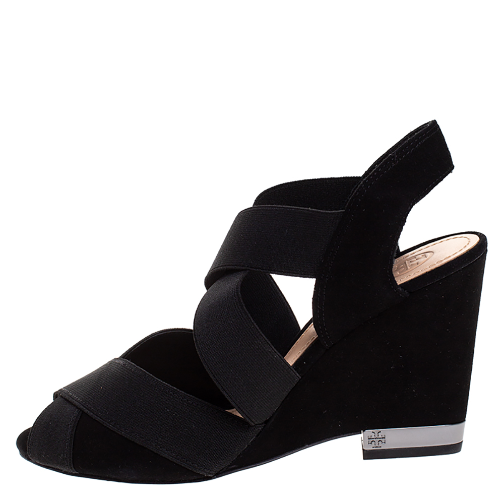 

Tory Burch Black Suede Debbie Wedge Sandals Size