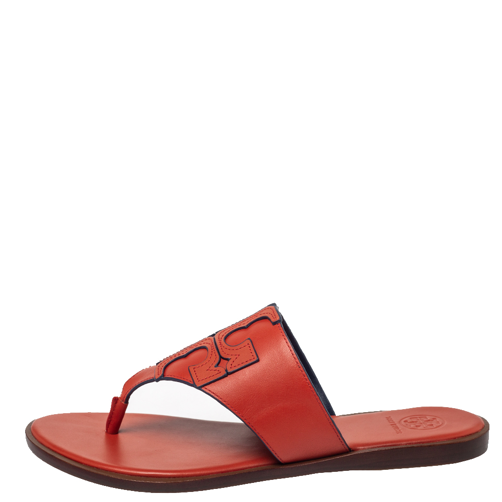 

Tory Burch Red Leather Jamie Flat Thong Sandals Size