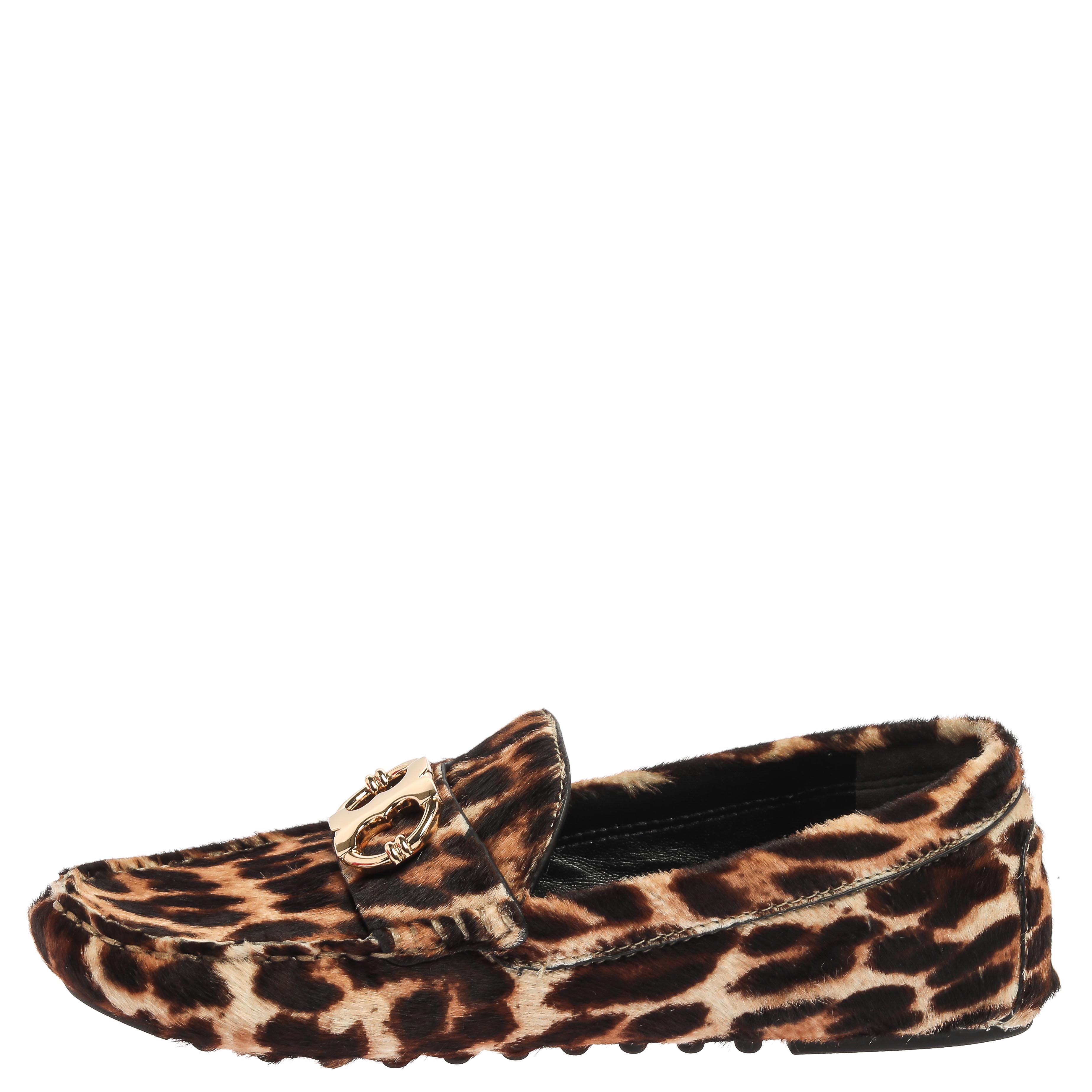 

Tory Burch Brown/Black Leopard Print Pony Hair Loafers Size