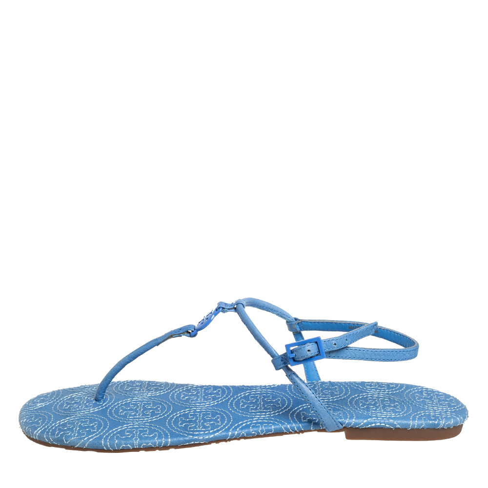 

Toy Burch Blue Leather Emmy Thong Sandals Size