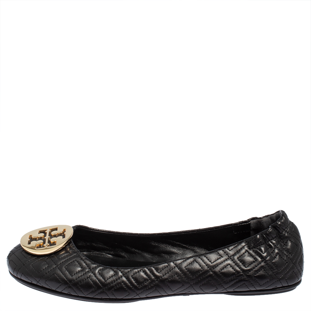 

Tory Burch Black Leather Reva Ballet Flats Size