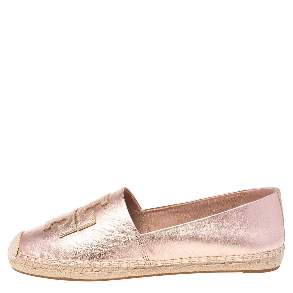 

Tory Burch Rose Gold Leather Ines Espadrille Flats Size