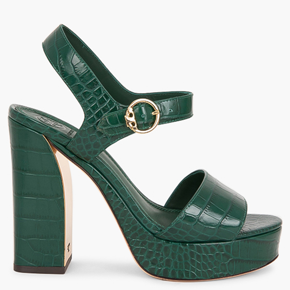 مملوكة مسبقًا Tory Burch Green Leather Martine Platform Sandals Size EU 39.5