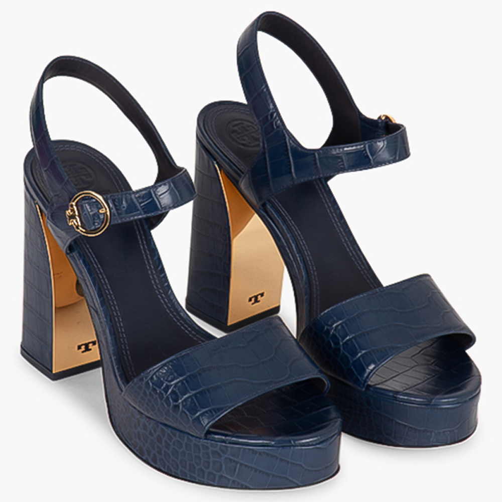 

Tory Burch Blue Leather Martine Platform Sandals Size EU