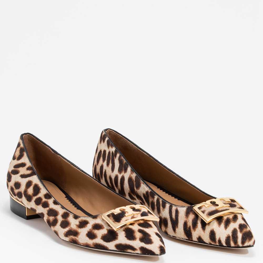 

Tory Burch Brown Haircalf and Leather Gigi Pointy Toe Leopard Print Pumps Size EU
