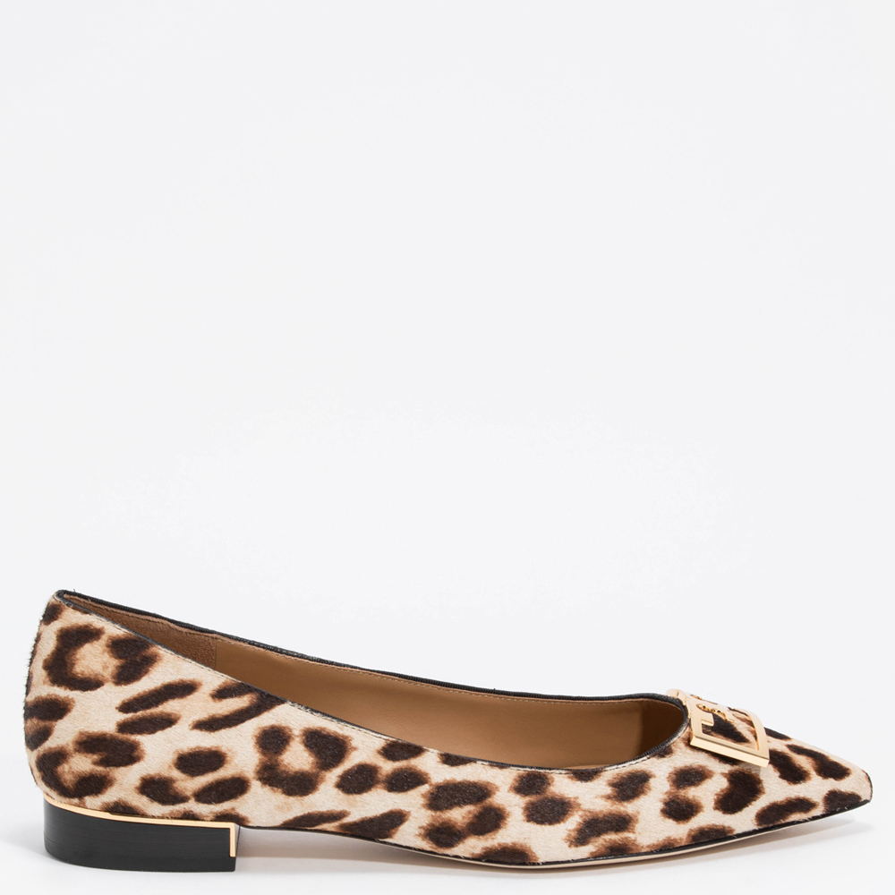 Pre Owned حذاء كعب عالي توري برش طباعة فهد مقدمة مدببة جيجي جلد وشعر عجل بني مقاس EU 41.5 (متاح فقط لعملاء دولة الإمارات العربية المتحدة)