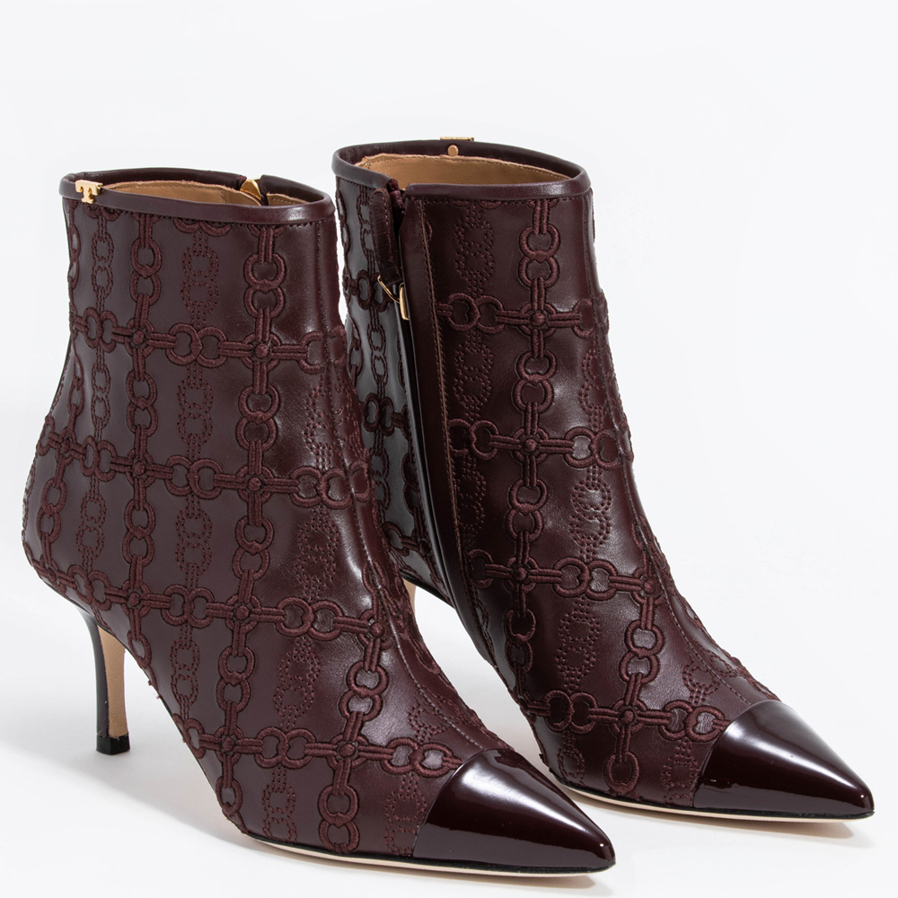 

Tory Burch Brown Leather Penelope Embroidered Link Boots Size EU