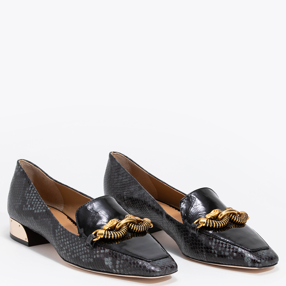 

Tory Burch Black Leather Jessa Snake Print Loafers Size EU  (Available for UAE Customers only