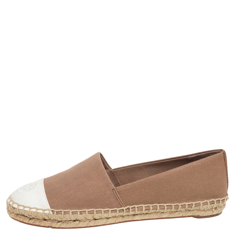 

Tory Burch White-Beige Canvas Espadrilles Flat Size