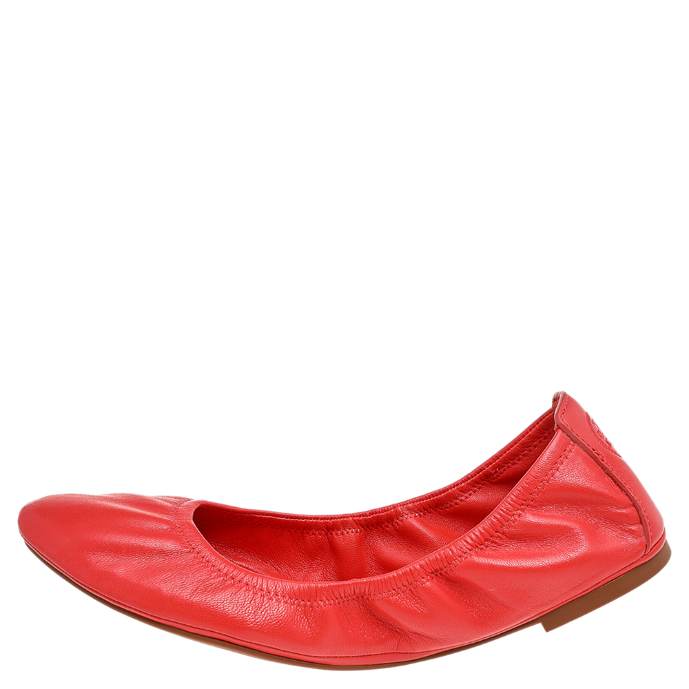 

Tory Burch Bright Orange Leather Scrunch Ballet Flats Size