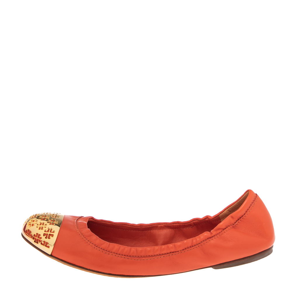 

Tory Burch Orange Leather Scrunch Ballet Flats Size