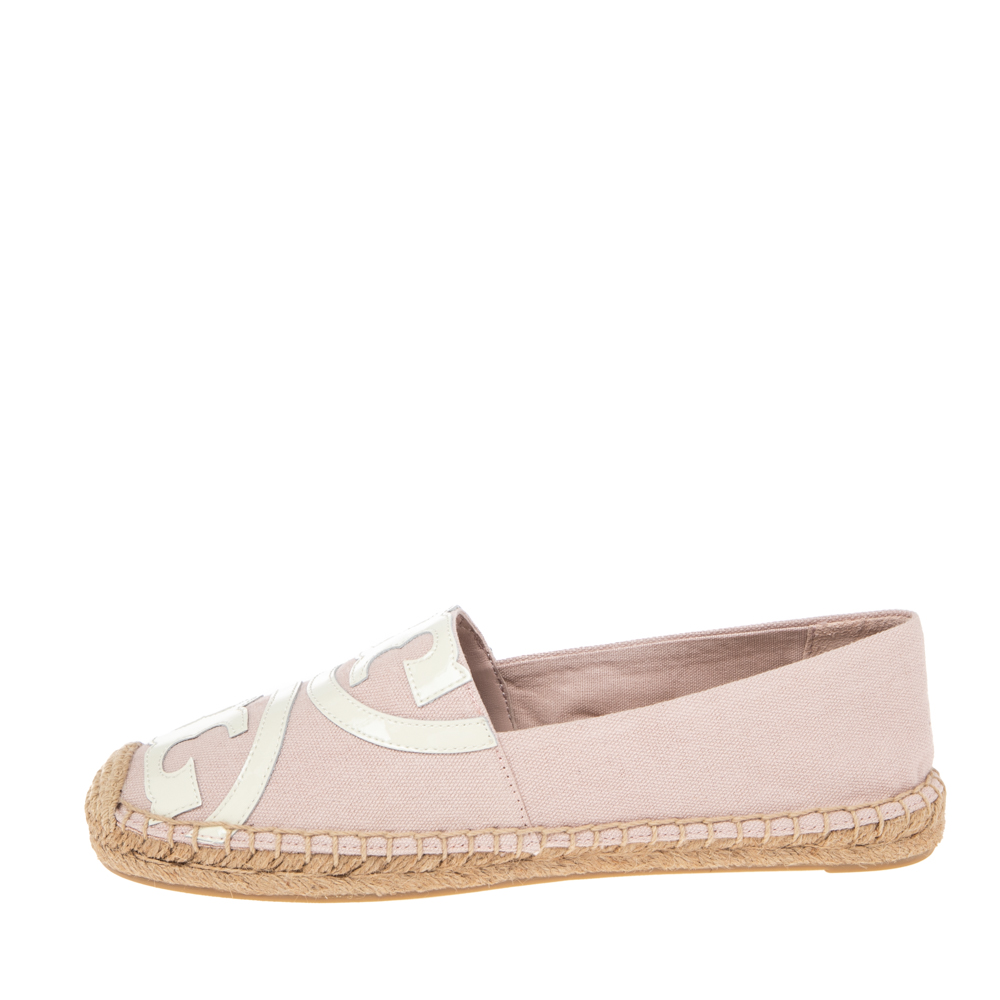 

Tory Burch Pink/White Canvas And Patent Espadrille Fats Size