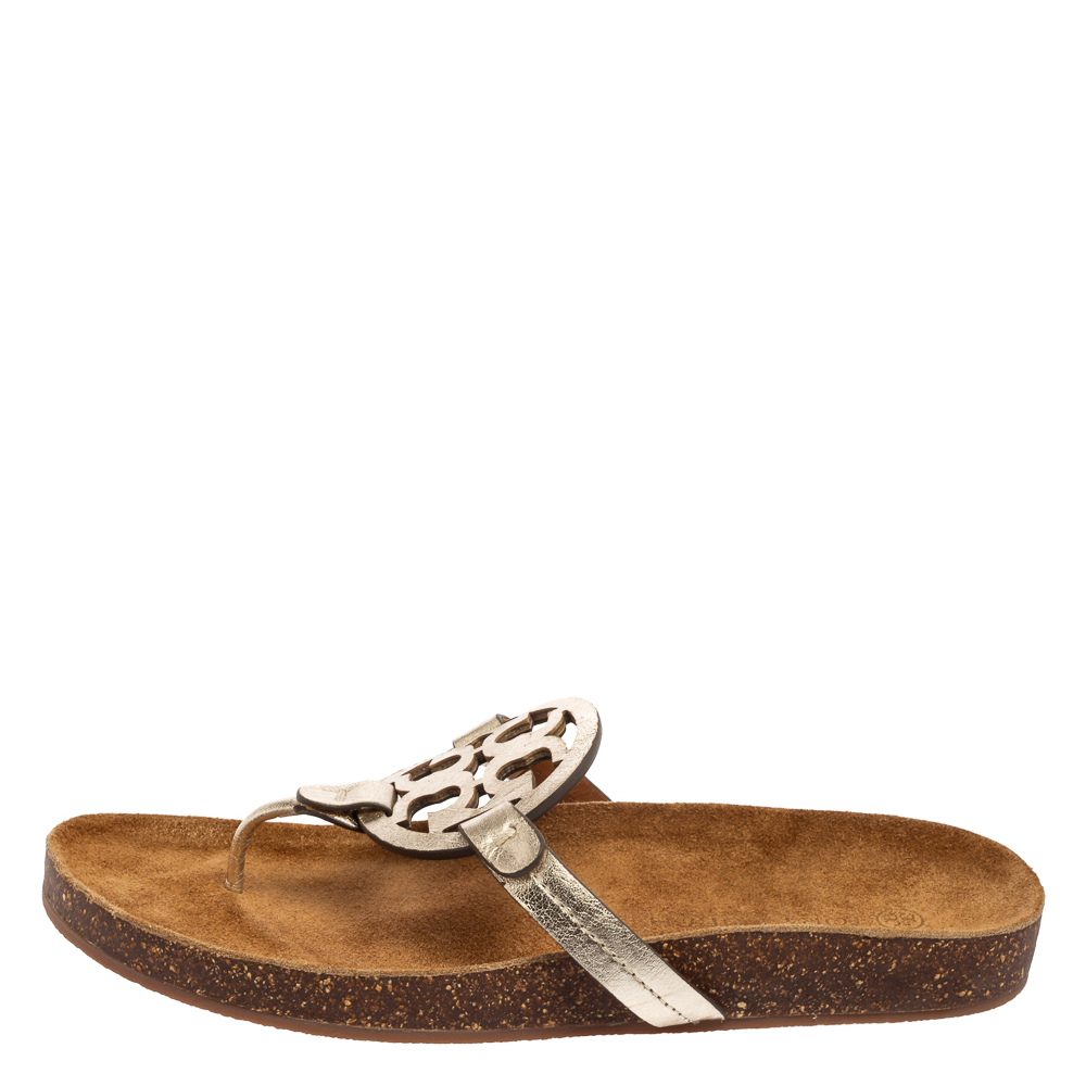 

Tory Burch Metallic Leather Miller Cloud Cork Sandals Size