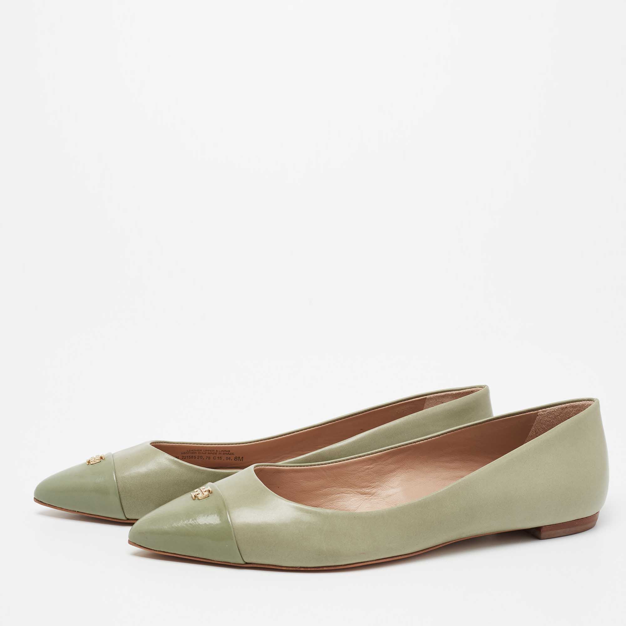 

Tory Burch Mint Green Leather Kent Pointed-Toe Ballet Flats Size